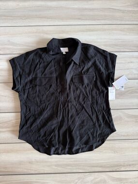 Nordstrom Rack Blouse With Collar Black Large NWT